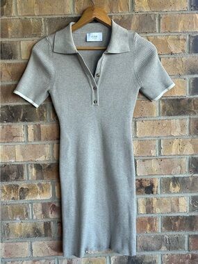 This Légoe Heritage ribbed knit polo dress in taupe size XS